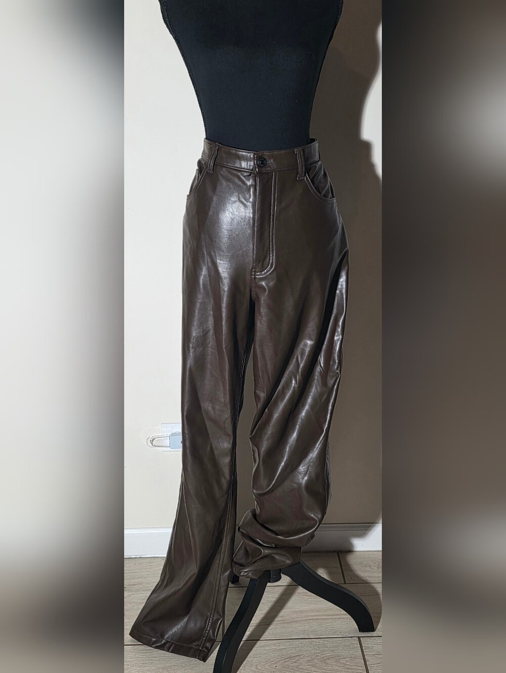 Abercrombie & Fitch Brown Faux Leather Wide-Leg Pants